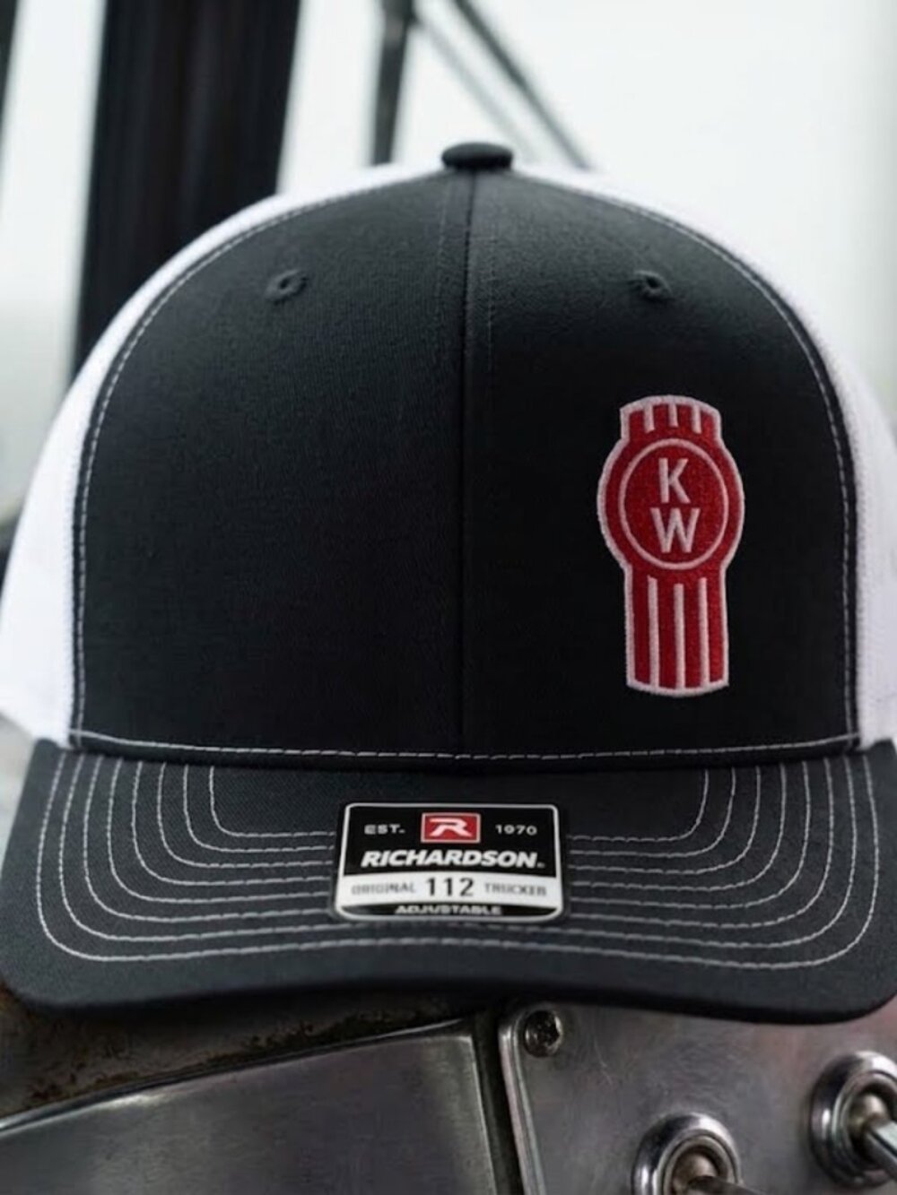 Kenworth Truck Hat KW Diesel Semi Black White Richardson 112 Snapback Cap USA